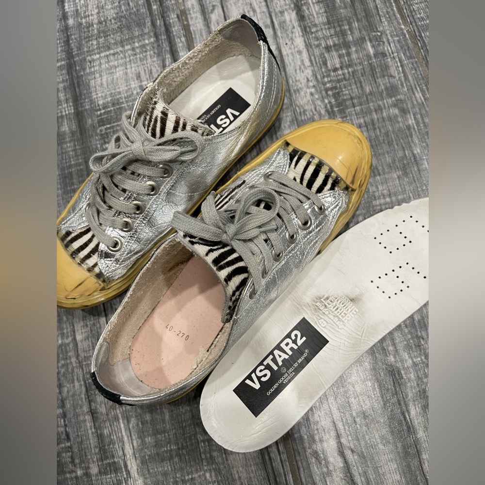 Golden Goose silver leather & Zebra star Sneaker Size 40 $685 - Picture 7 of 8